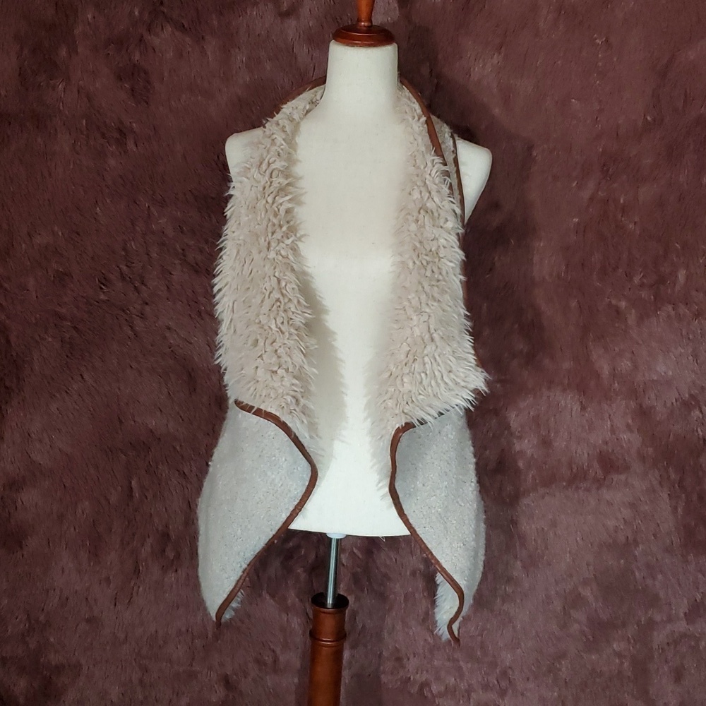 Love Tree Faux Fur and Leather Open Vest